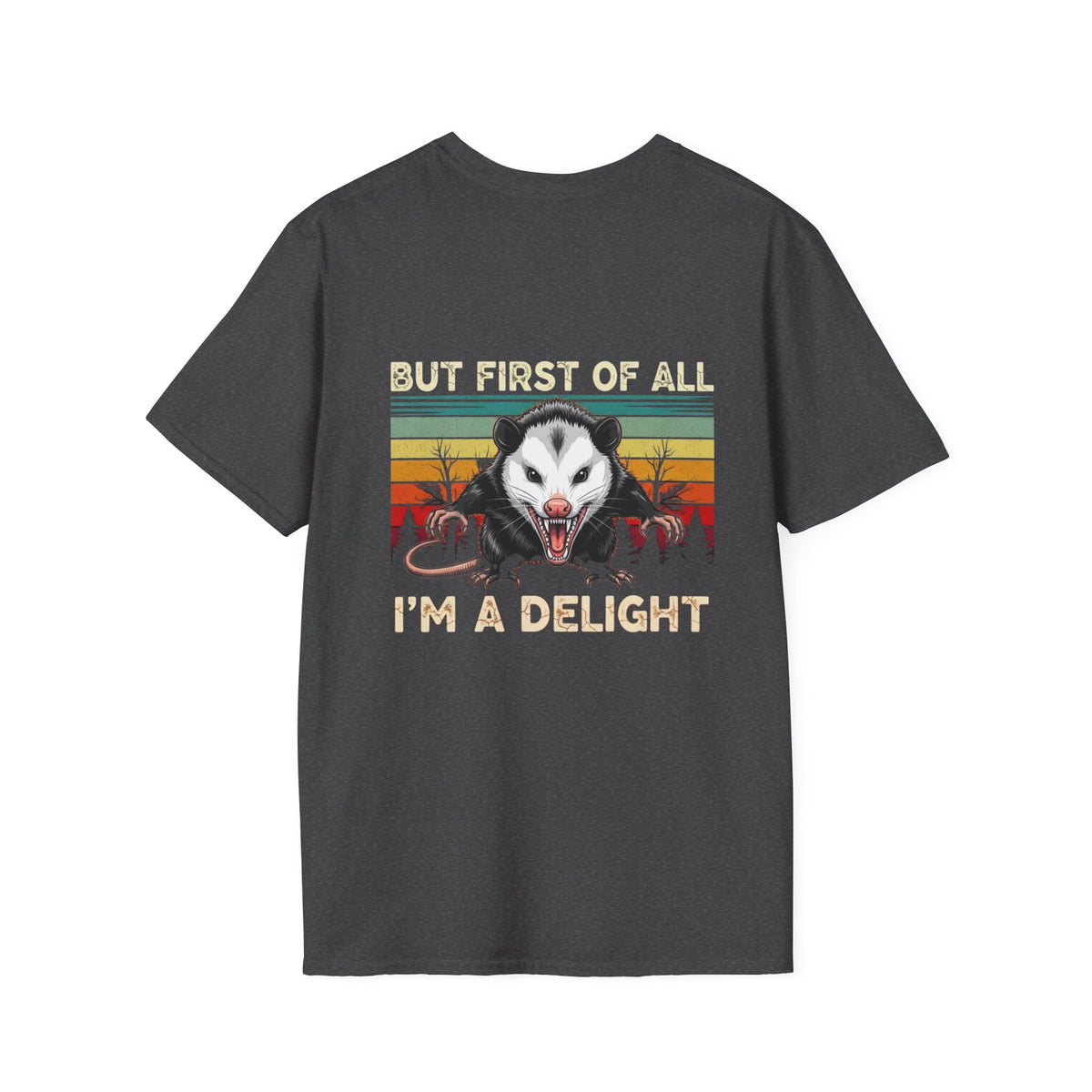 Opossum Graphic Tee — “But First Of All I’m A Delight” Vintage Sunset T-Shirt