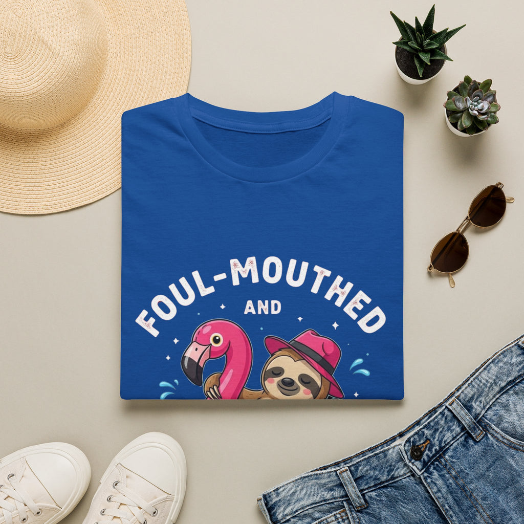 Foul‑Mouthed and Feral Sloth Graphic T-Shirt — Funny Pool Float Flamingo Tee