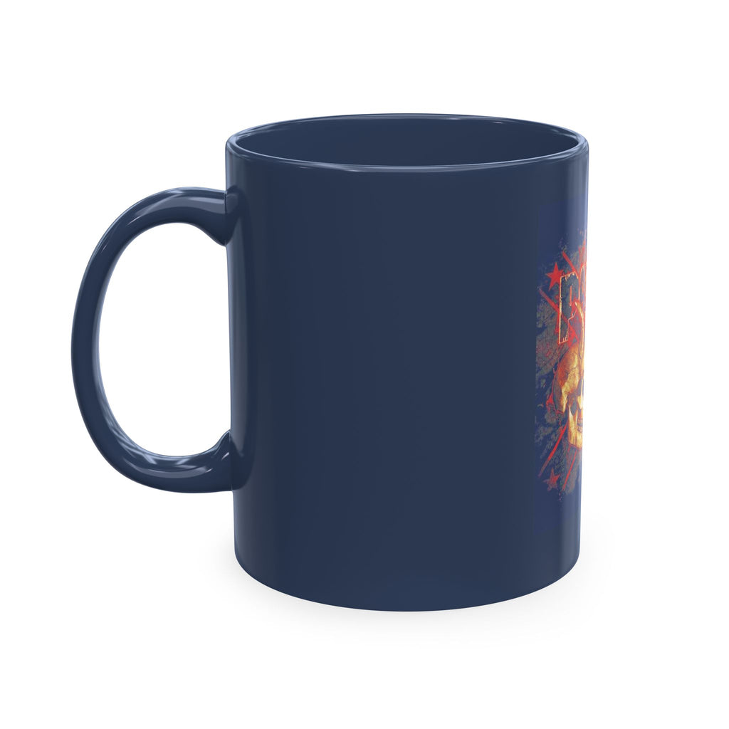 Skull Clash Ceramic Mug — Vintage Rock Tattoo Coffee Cup
