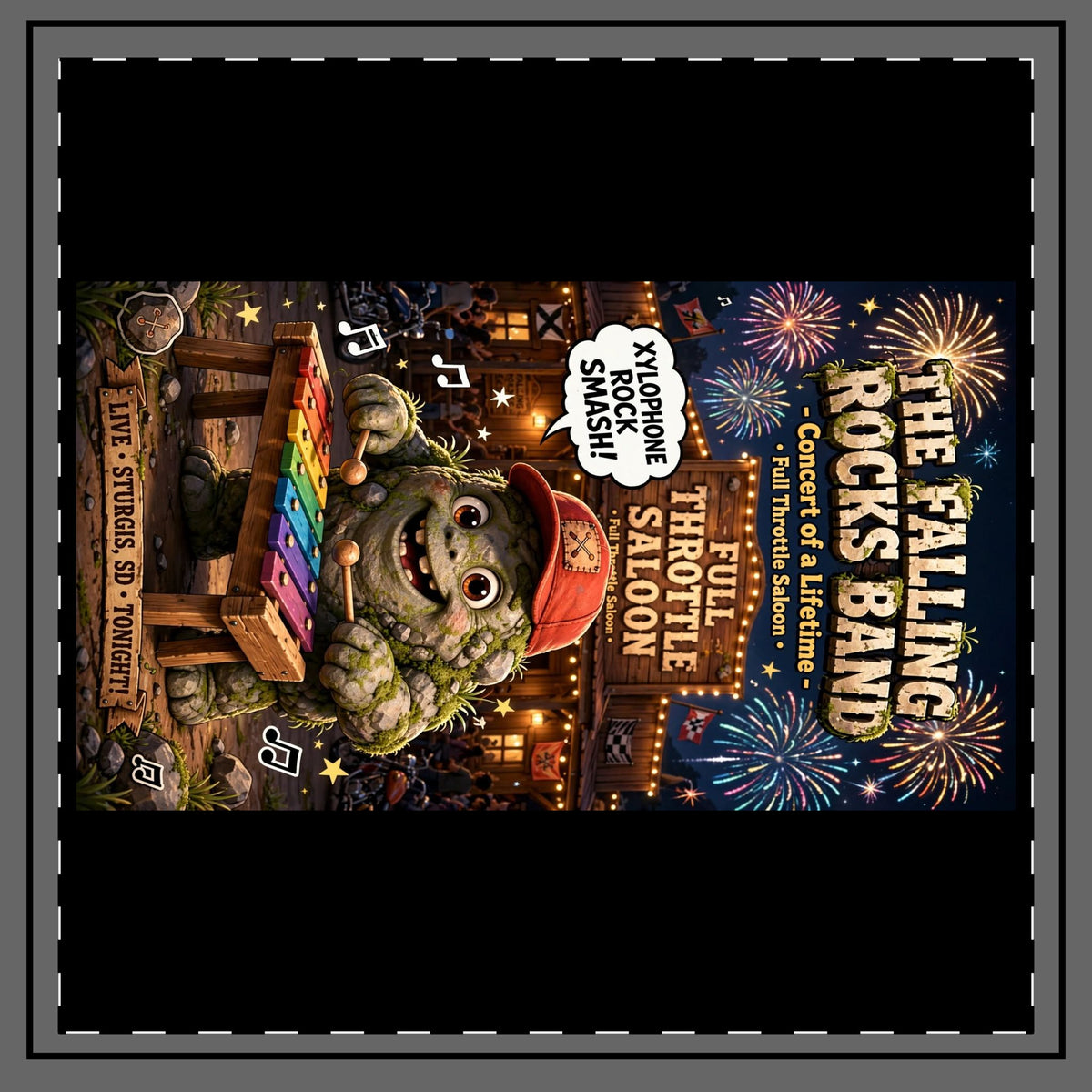 The Falling Rocks Band Festival Tapestry — Whimsical Monster Xylophone Concert Decor