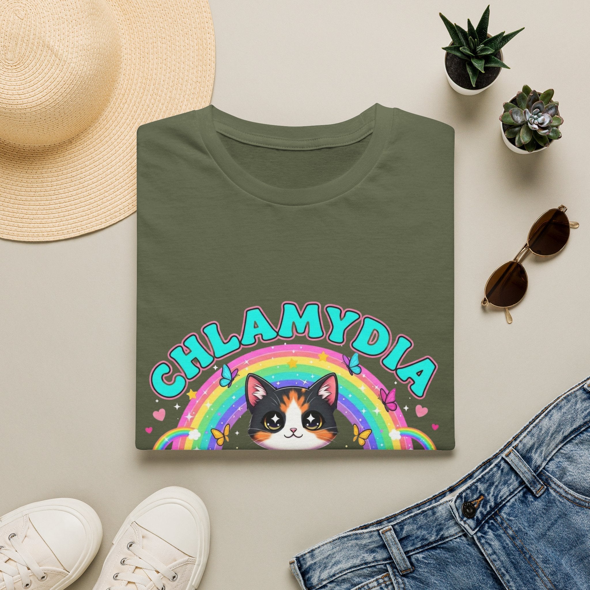 Chlamydia Survivor Cat T-Shirt — Cute Rainbow Calico Tee