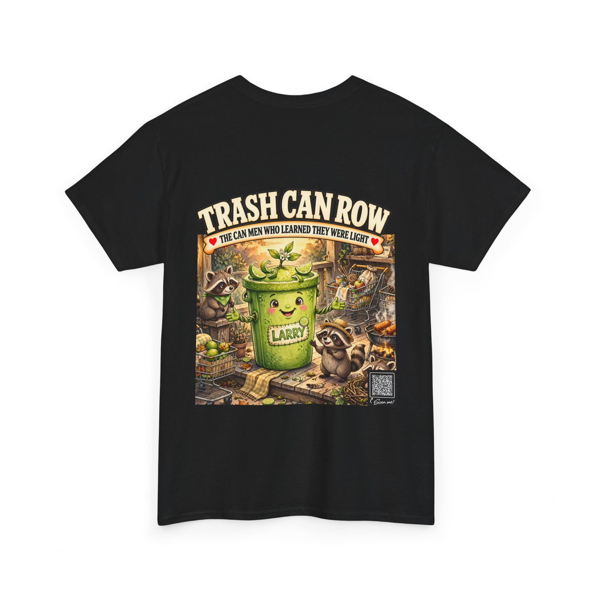 Trash Can Row Graphic Tee — Cute Lucky Trash Can & Raccoon Vintage-Style T‑Shirt