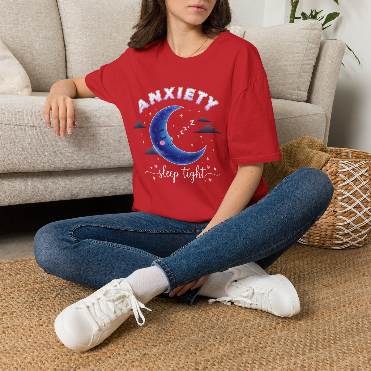Anxiety Moon T-Shirt — 'Sleep Tight' Cute Moon & Stars Relaxation Tee