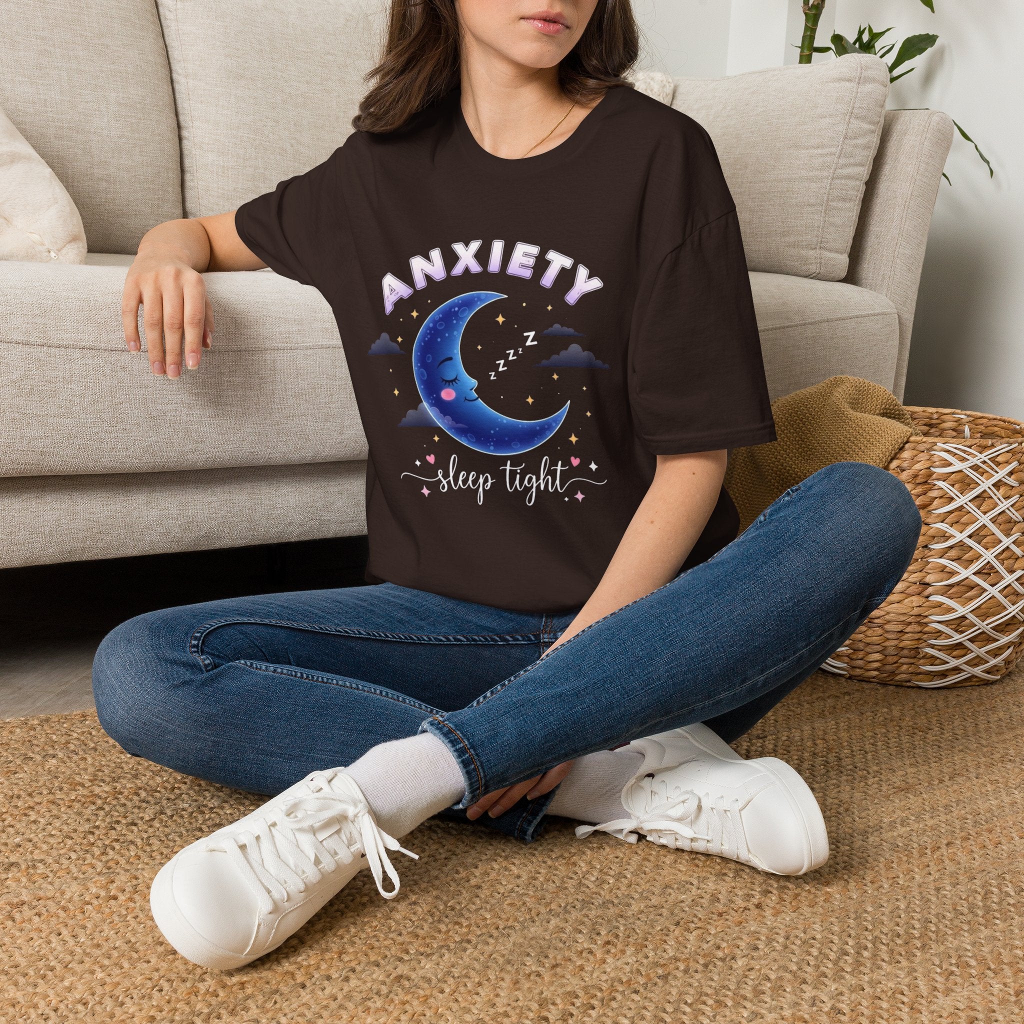 Anxiety Moon T-Shirt — 'Sleep Tight' Cute Moon & Stars Relaxation Tee