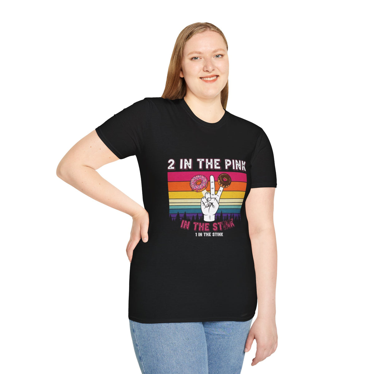 2 In The Pink Donut Peace Sign T‑Shirt — Retro Rainbow Dessert Graphic Tee