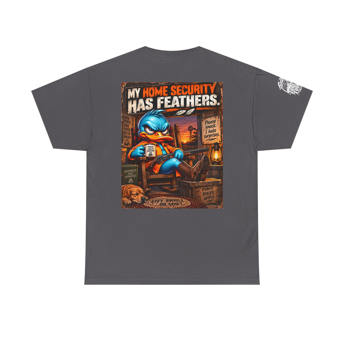 FUCK A DUCK BAND — Design #3 | My Home Security Has Feathers Back Graphic Tee