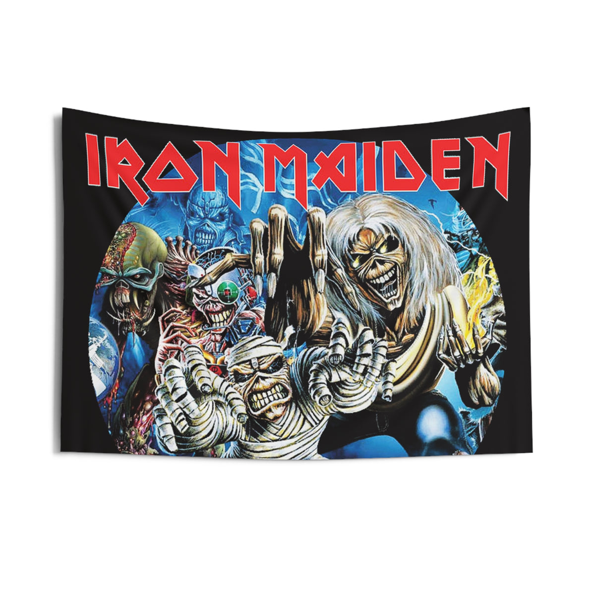 Iron Maiden Eddie Band Logo Wall Tapestry — Heavy Metal Room Decor