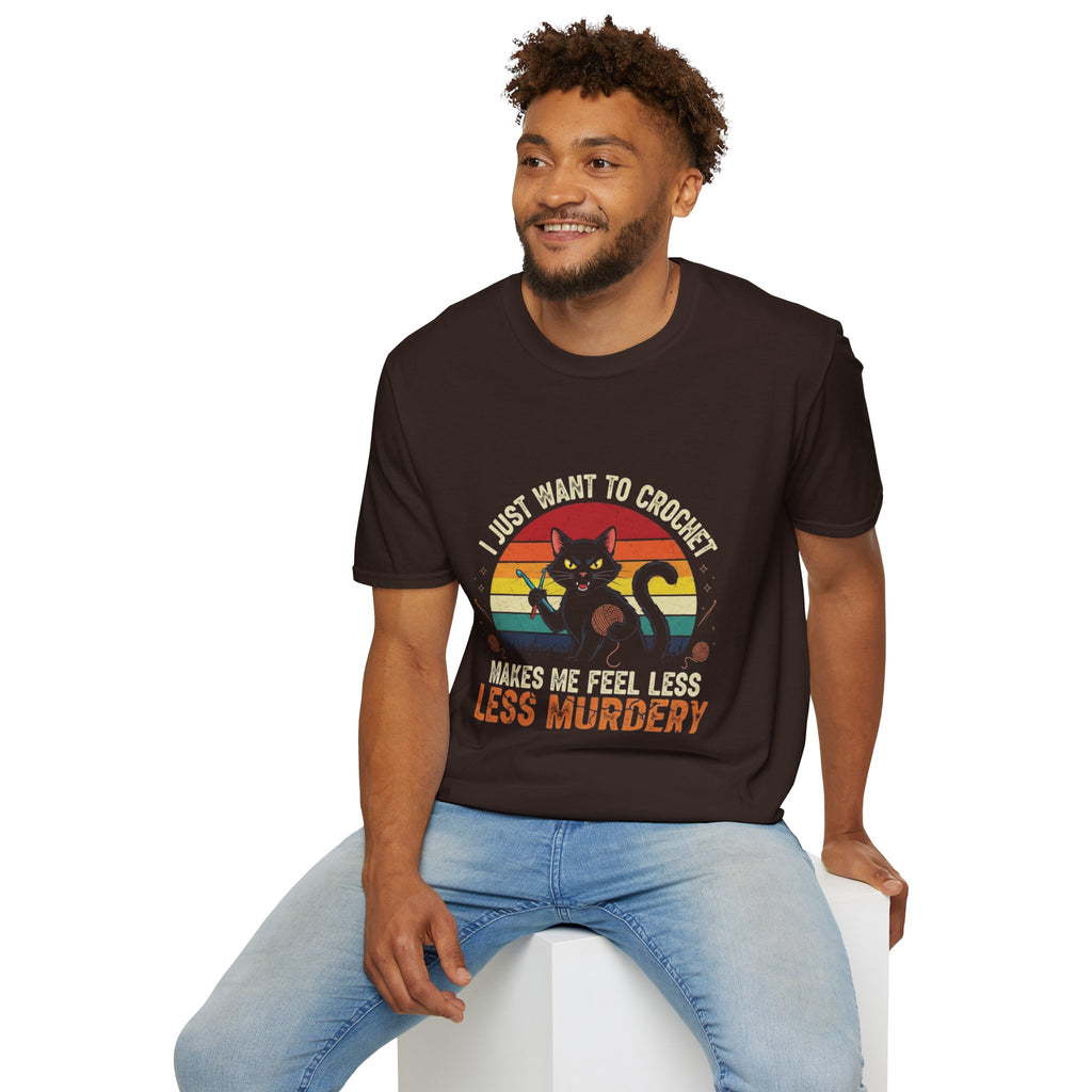 I Just Want to Crochet Black Cat T-Shirt — Funny Crochet Lover Tee