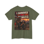 I Survived Too Much Hell T-Shirt – Veteran/Resilient Motorcycle Rider Graphic Tee