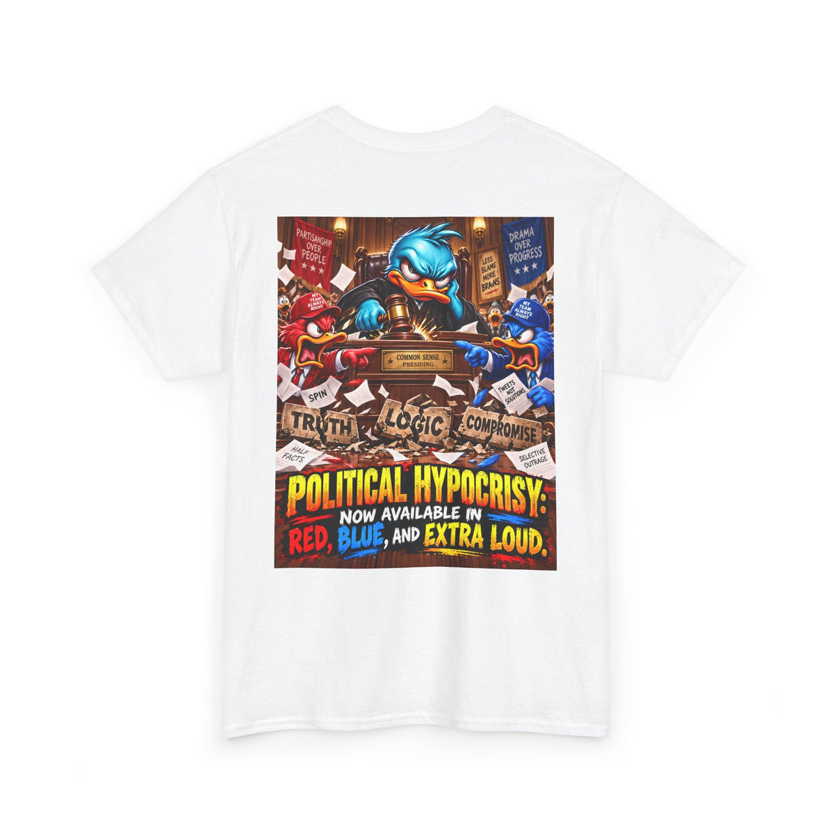 Political Hypocrisy — Red, Blue, and Extra Loud Back Graphic Tee