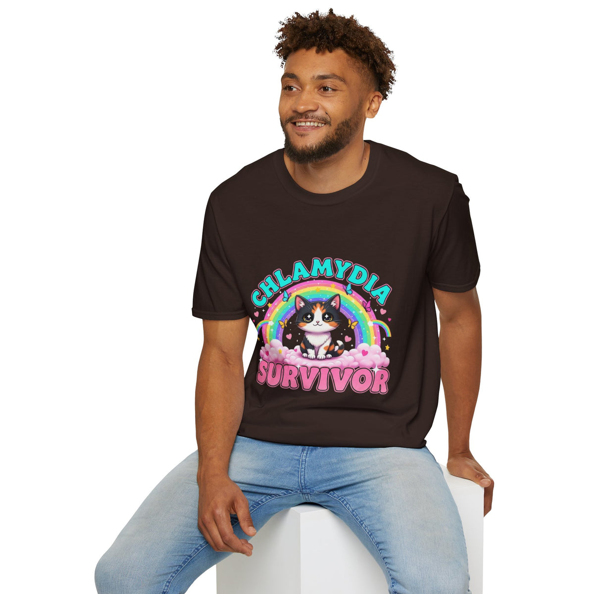 Chlamydia Survivor Cat T-Shirt — Cute Rainbow Calico Tee