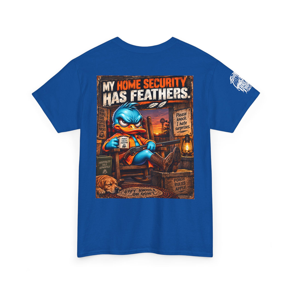 FUCK A DUCK BAND — Design #3 | My Home Security Has Feathers Back Graphic Tee
