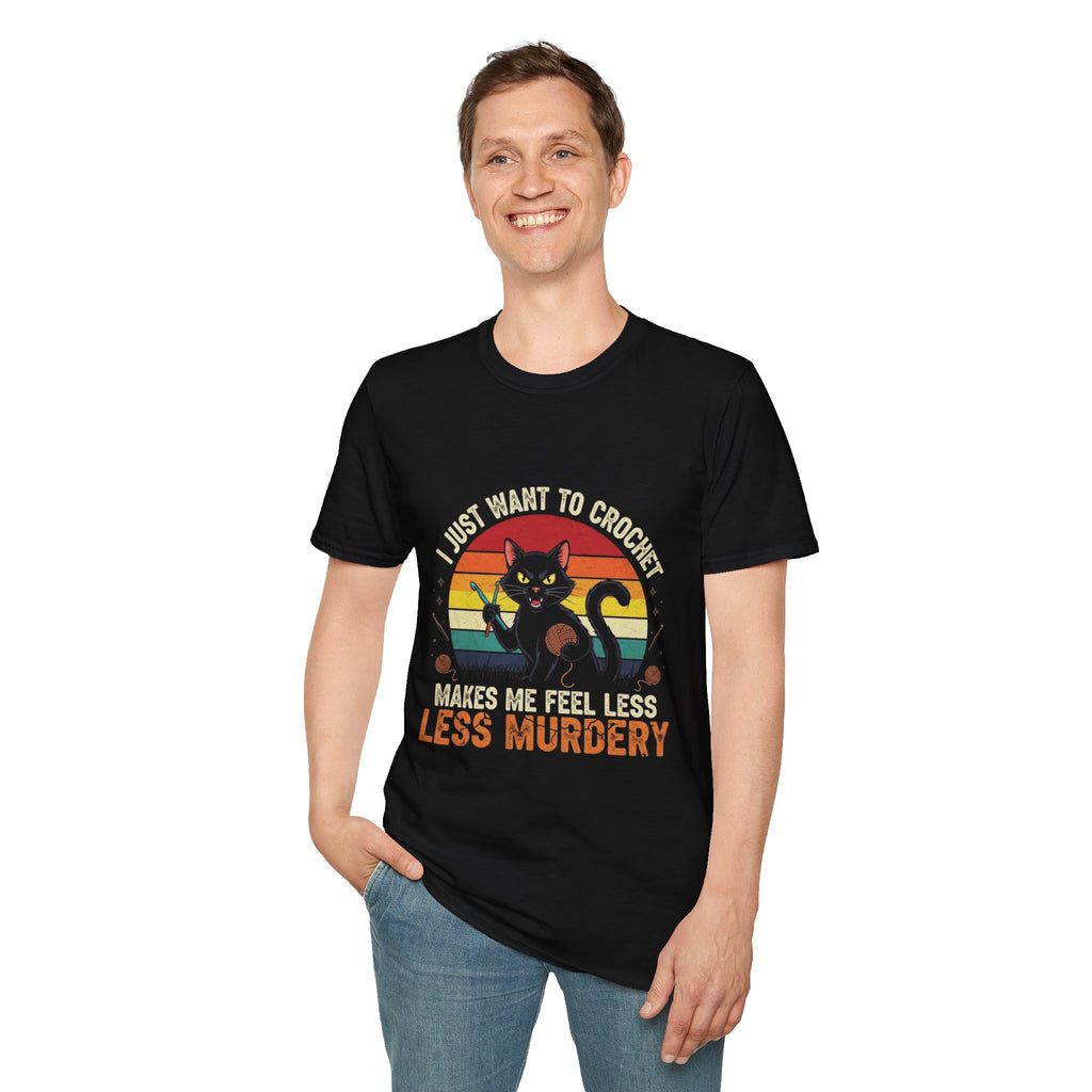 I Just Want to Crochet Black Cat T-Shirt — Funny Crochet Lover Tee