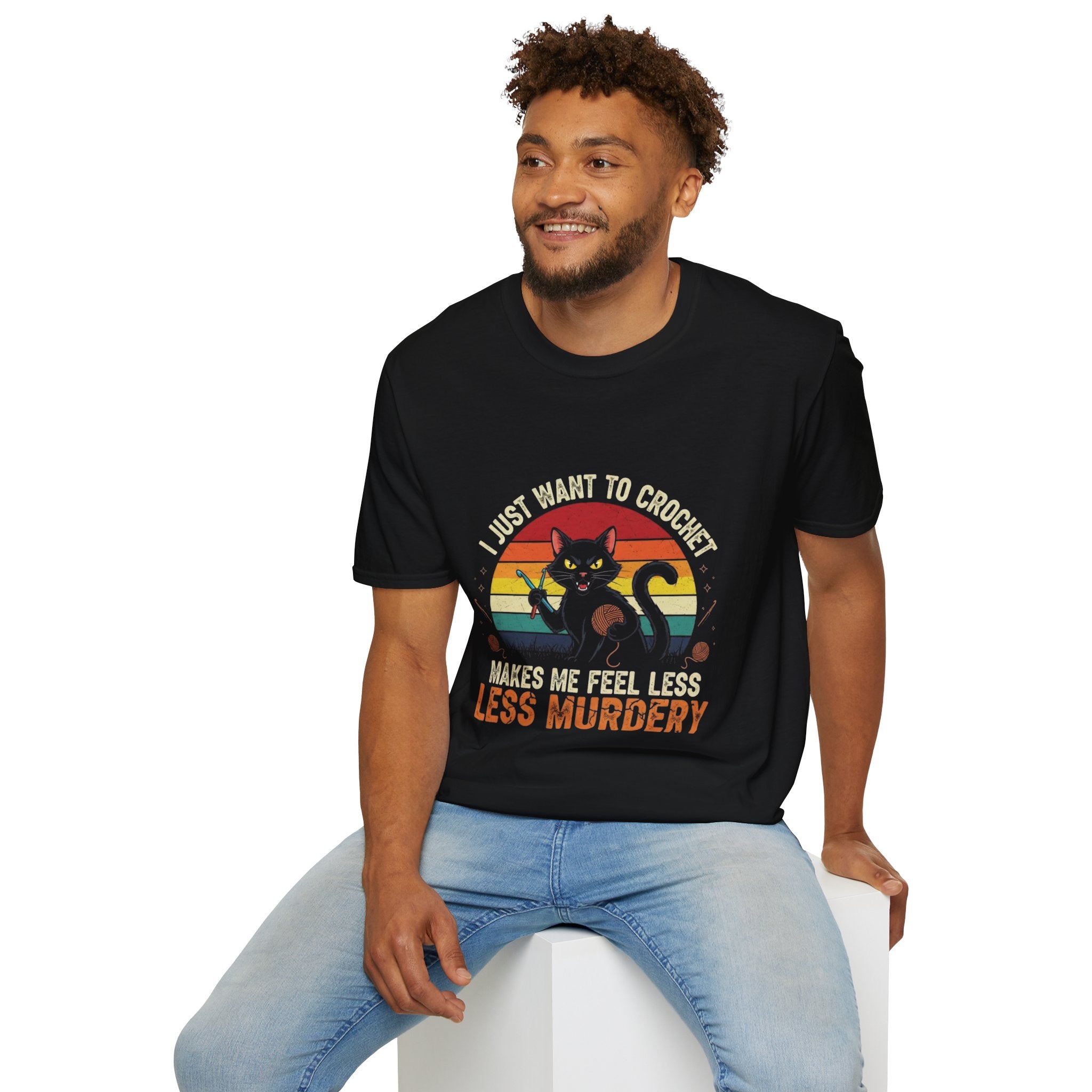 I Just Want to Crochet Black Cat T-Shirt — Funny Crochet Lover Tee
