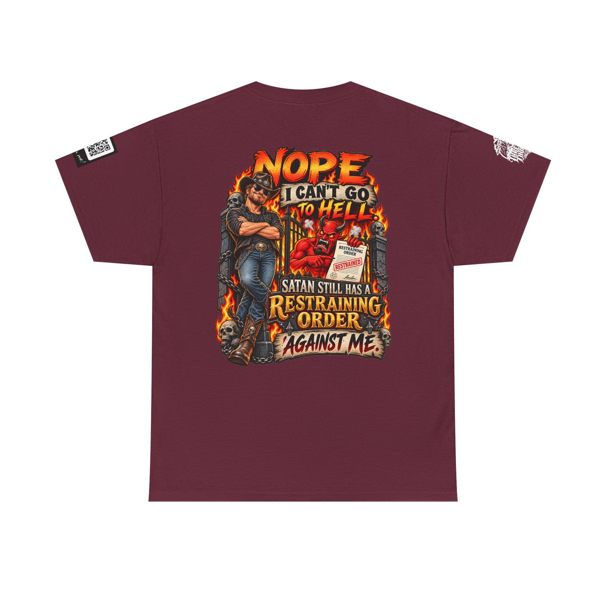 Satan Still Has a Restraining Order Against Me Back Graphic Tee