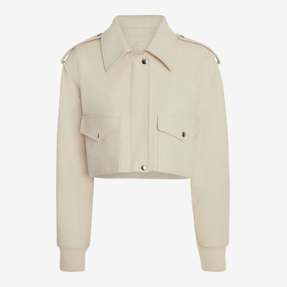 Women’s White RAF Aviator Sheepskin Shearling Leather Bomber Jacket