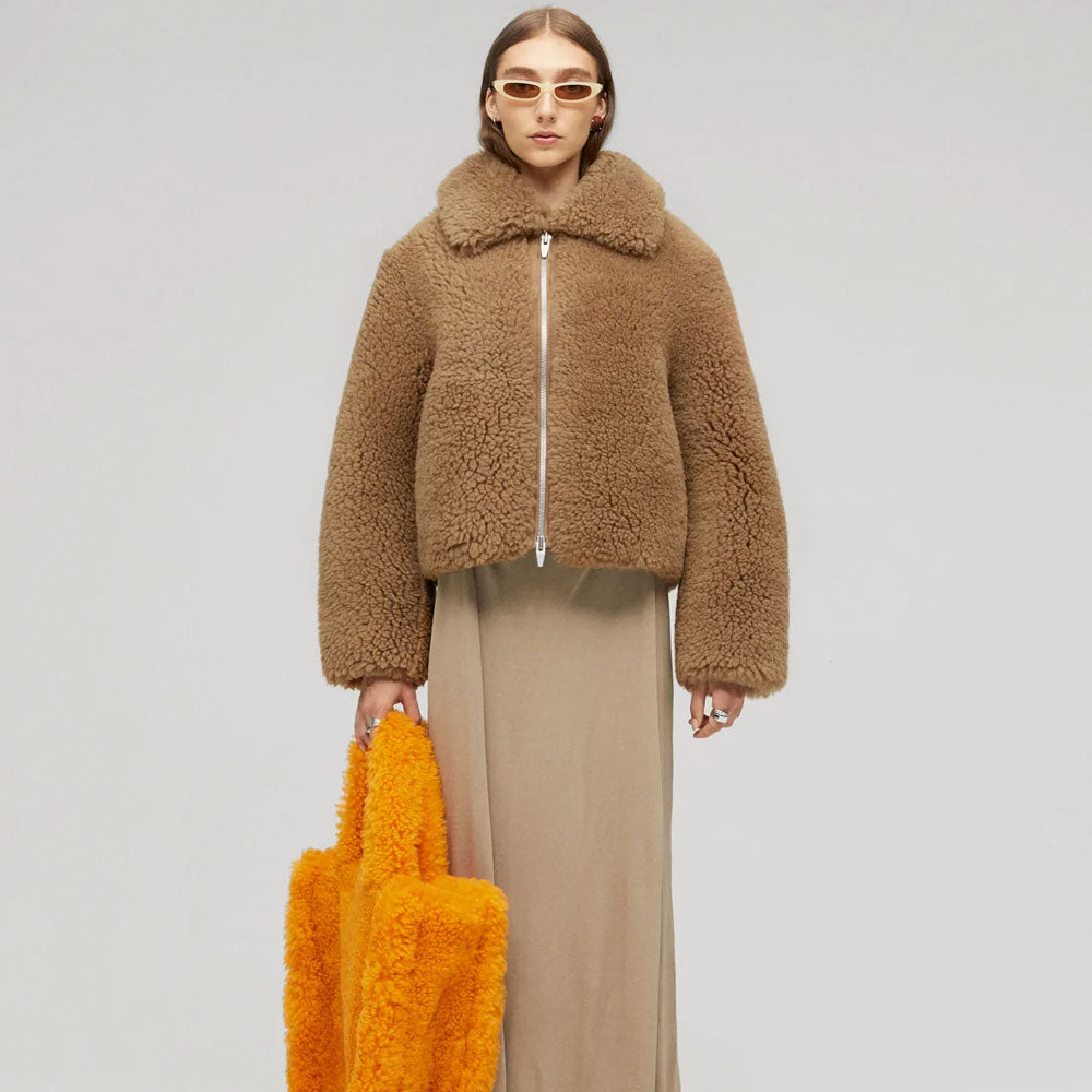 Women’s Brown Fur Shearling Leather Jacket