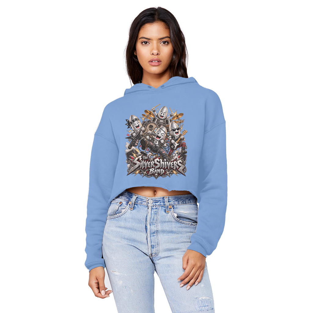 The Silver Shivers Band Cropped Raw Edge Boyfriend Hoodie