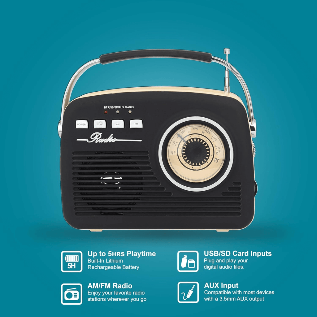 Supersonic Multi-Function Bluetooth Retro Speaker with Rechargeable Battery