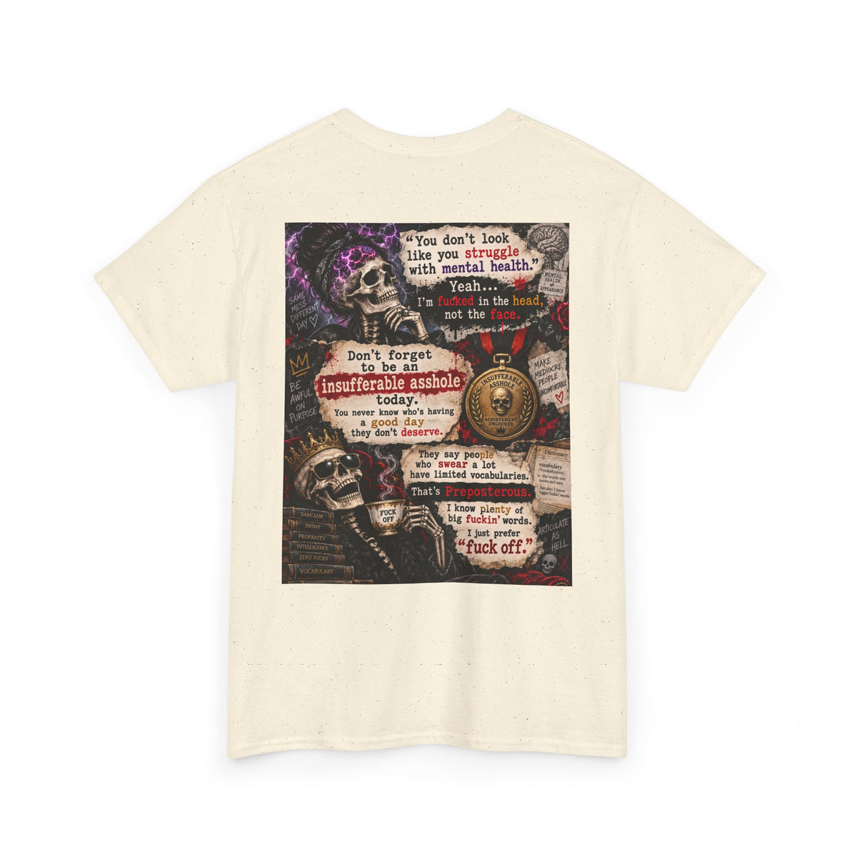 Mental Health Awareness T-Shirt — Gothic Skull Collage with Encouraging Quotes