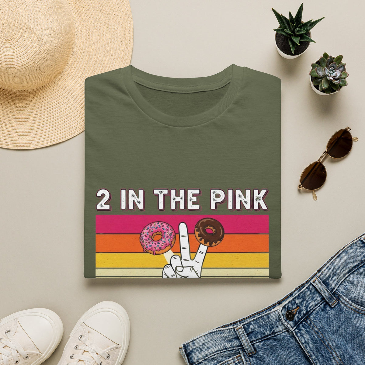 2 In The Pink Donut Peace Sign T‑Shirt — Retro Rainbow Dessert Graphic Tee