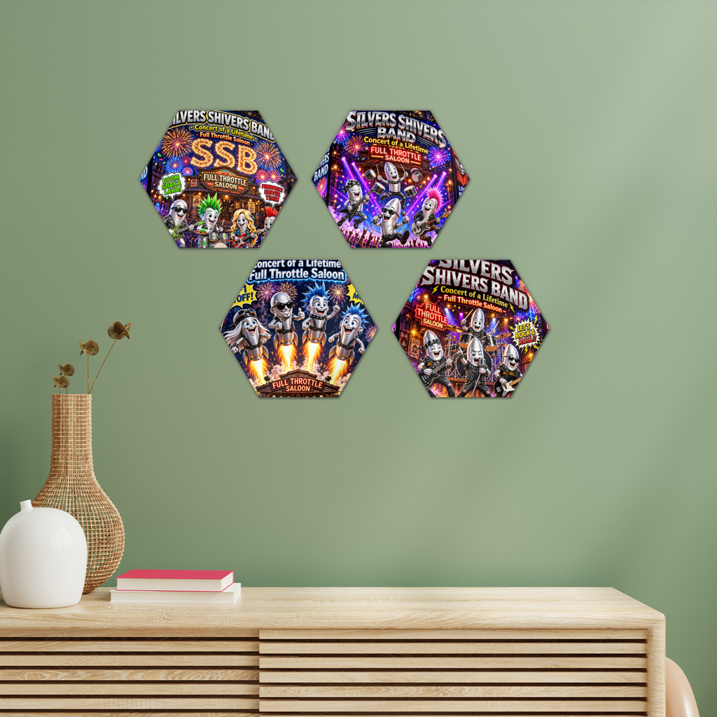 The Silver Shivers Band Hexagon Wall Tiles Set of 4
