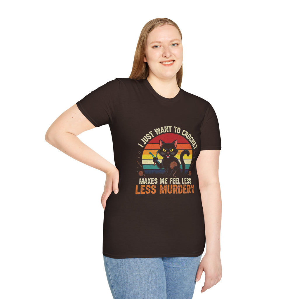 I Just Want to Crochet Black Cat T-Shirt — Funny Crochet Lover Tee