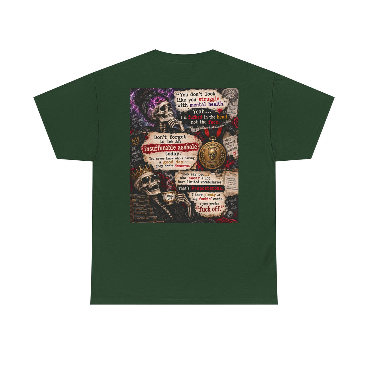 Mental Health Awareness T-Shirt — Gothic Skull Collage with Encouraging Quotes