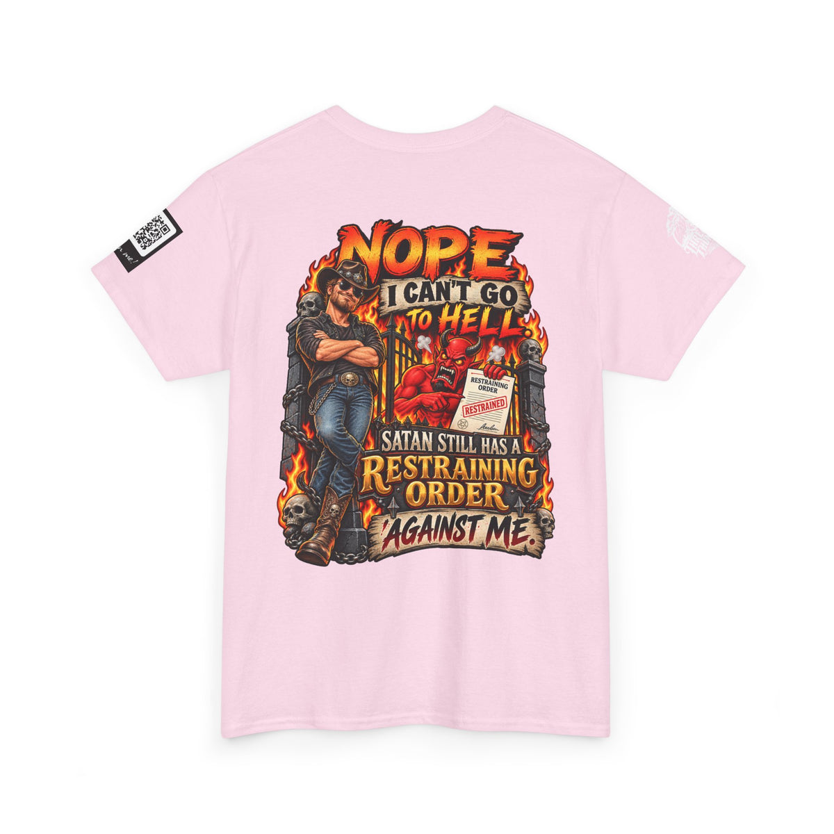 Satan Still Has a Restraining Order Against Me Back Graphic Tee
