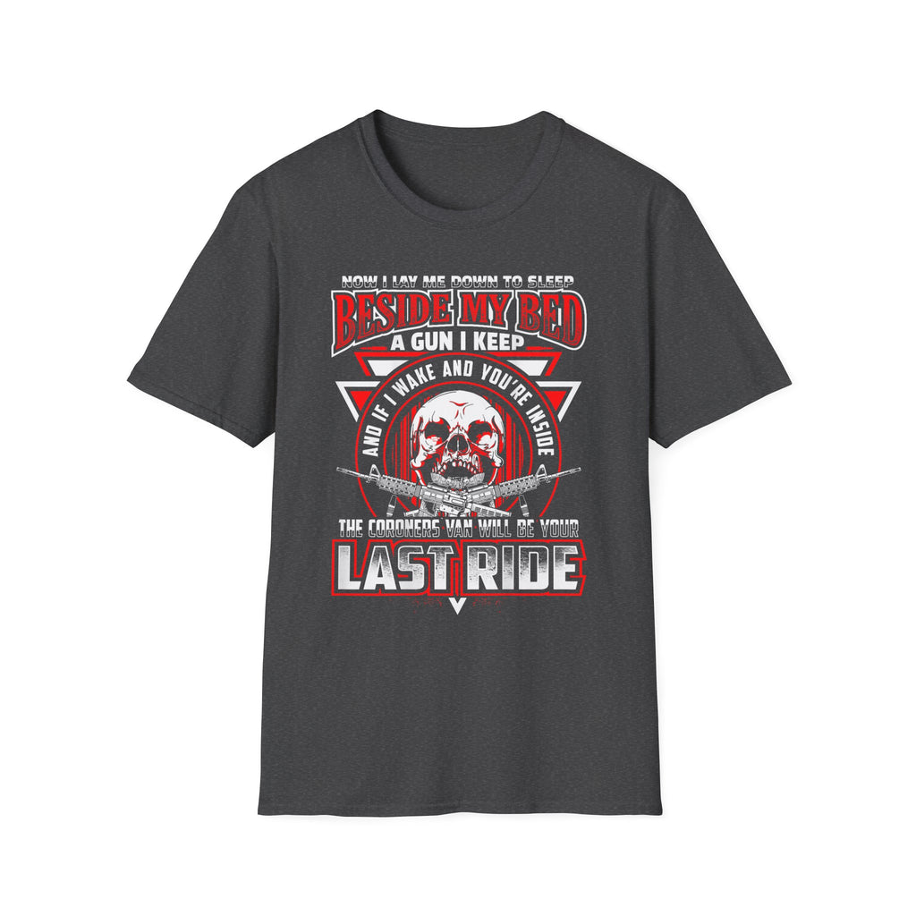 T-Shirt — "Beside My Bed a Gun I Keep" Skull Graphic