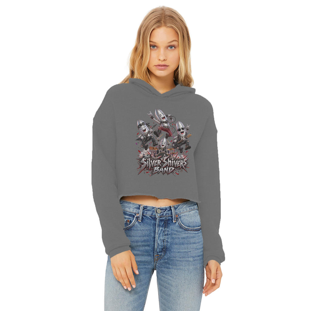 The Silver Shivers Band Ladies Cropped Raw Edge Hoodie