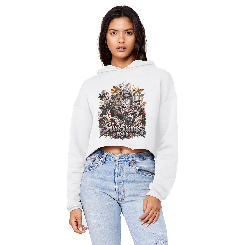 The Silver Shivers Band Cropped Raw Edge Boyfriend Hoodie