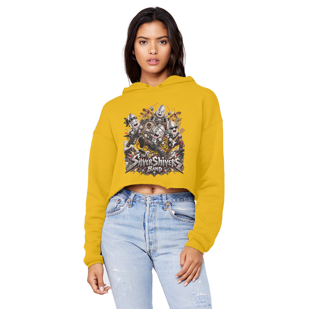The Silver Shivers Band Cropped Raw Edge Boyfriend Hoodie