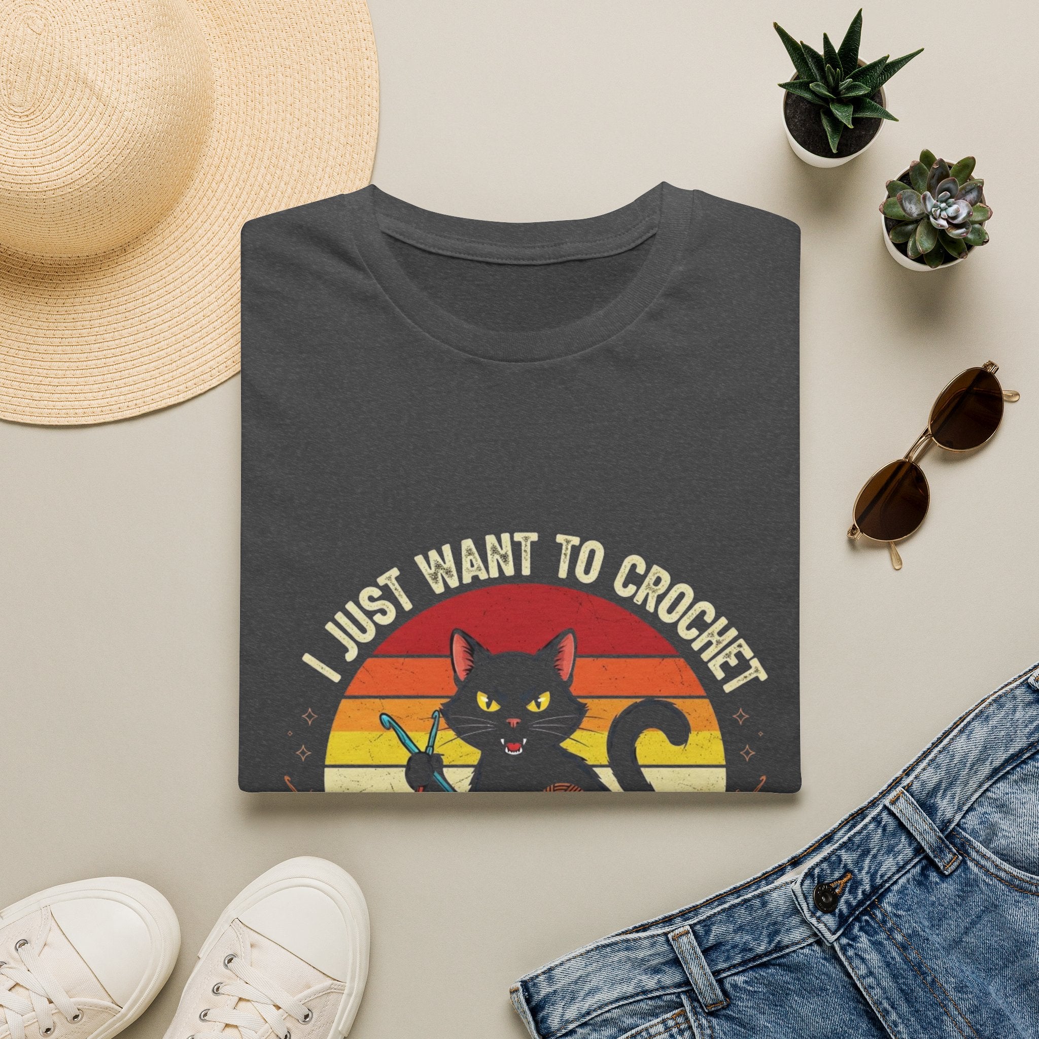 I Just Want to Crochet Black Cat T-Shirt — Funny Crochet Lover Tee