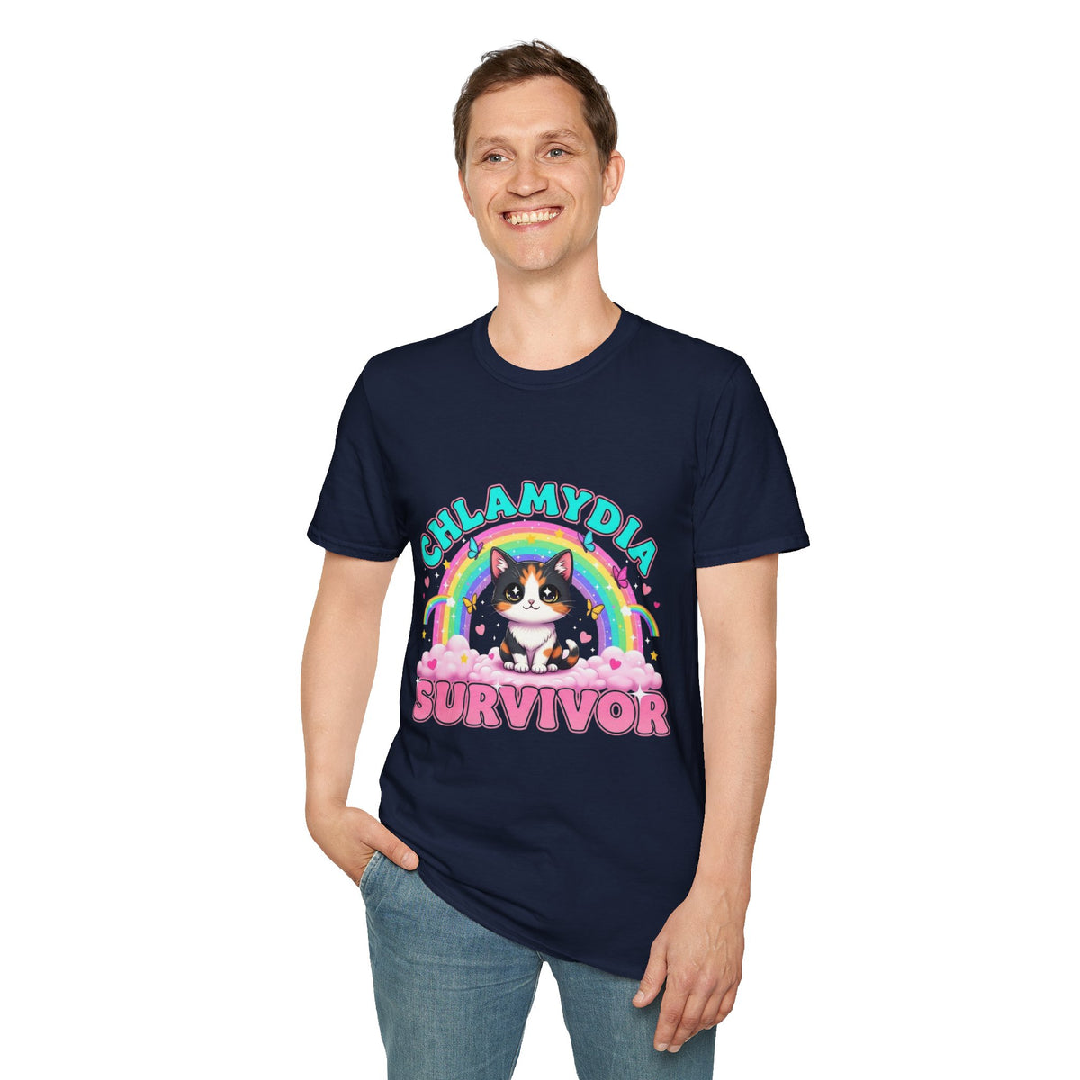 Chlamydia Survivor Cat T-Shirt — Cute Rainbow Calico Tee