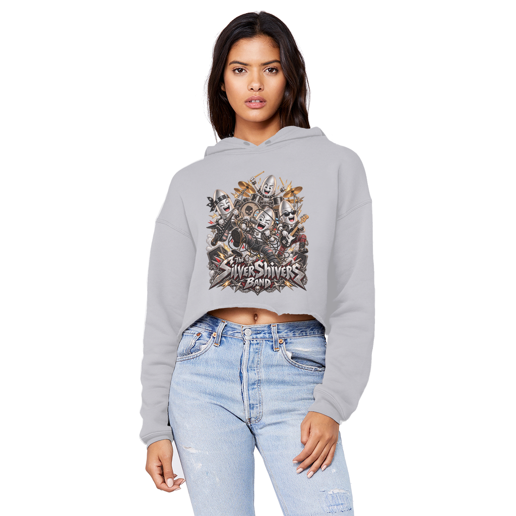 The Silver Shivers Band Cropped Raw Edge Boyfriend Hoodie