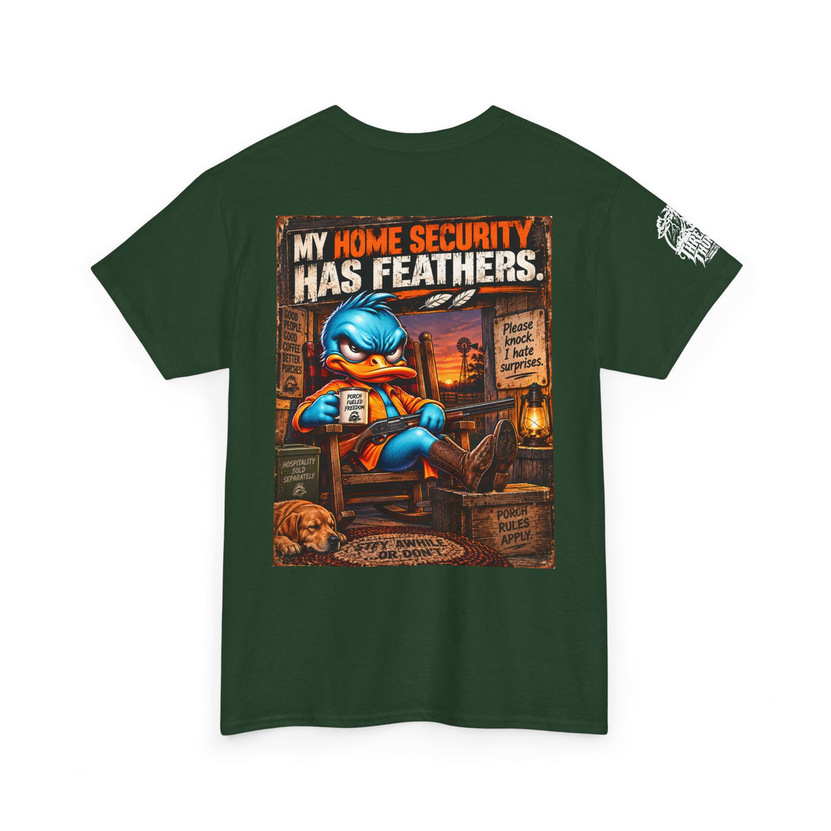 FUCK A DUCK BAND — Design #3 | My Home Security Has Feathers Back Graphic Tee