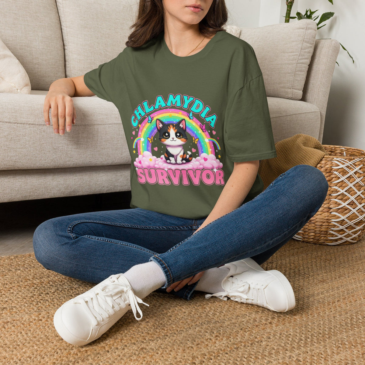Chlamydia Survivor Cat T-Shirt — Cute Rainbow Calico Tee