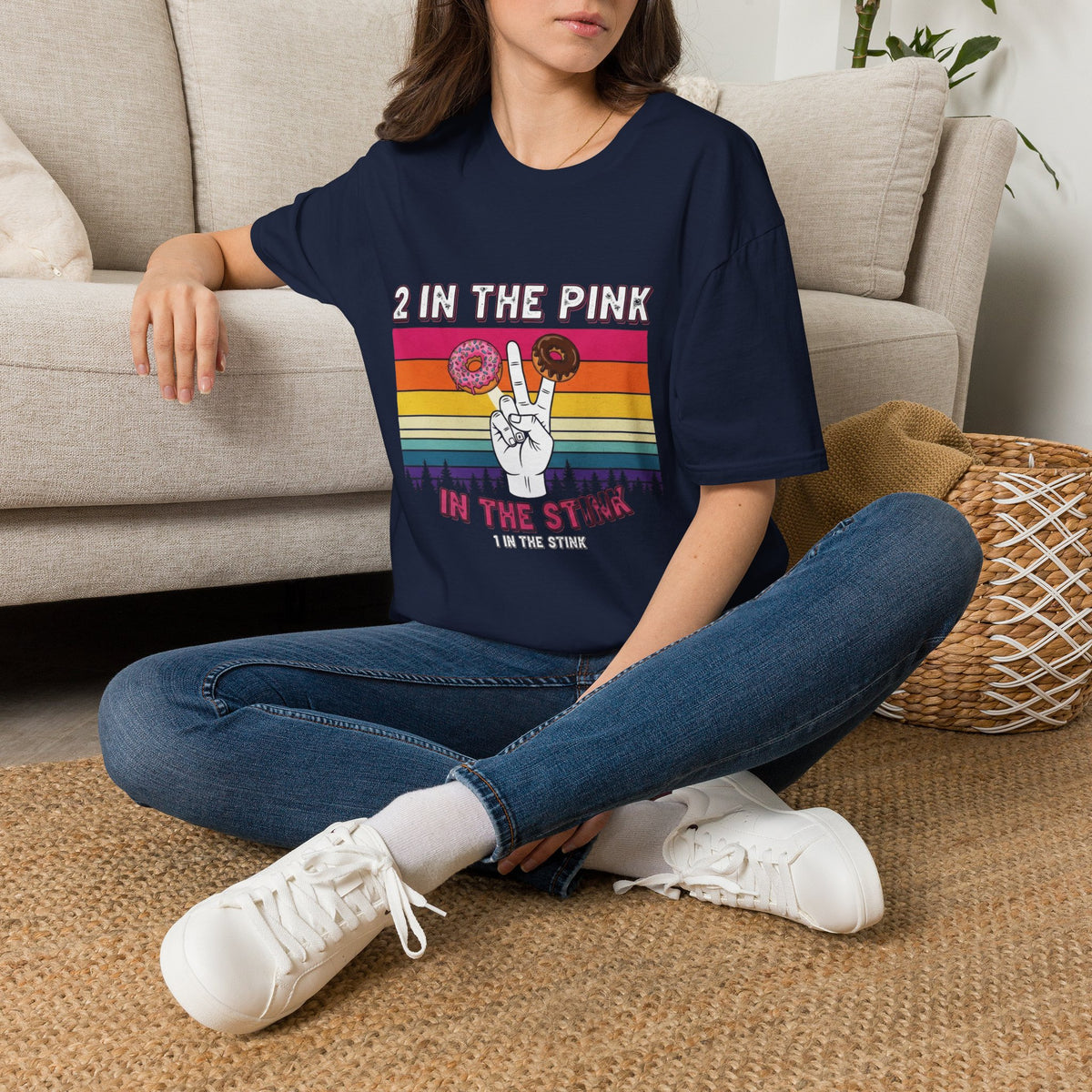 2 In The Pink Donut Peace Sign T‑Shirt — Retro Rainbow Dessert Graphic Tee