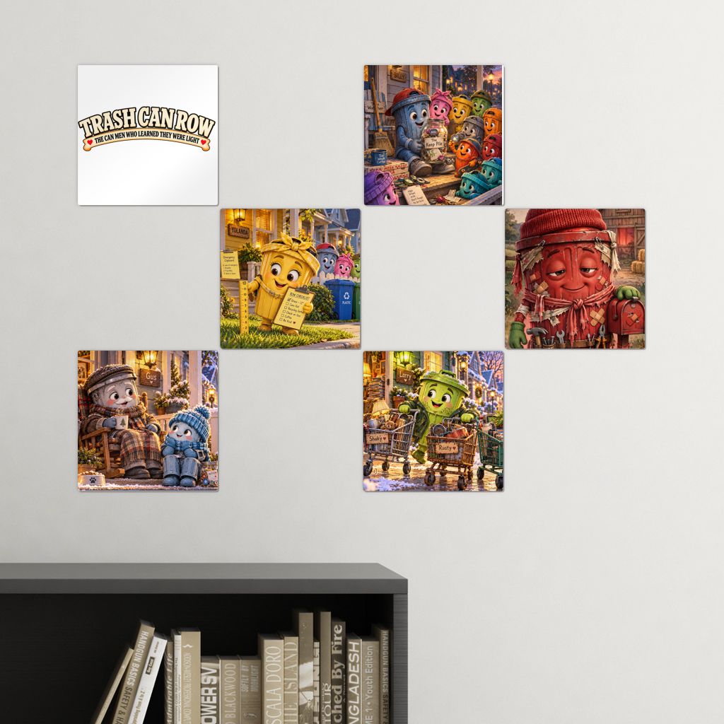 Trash Can Row – Square Wall Tiles Set of 6
