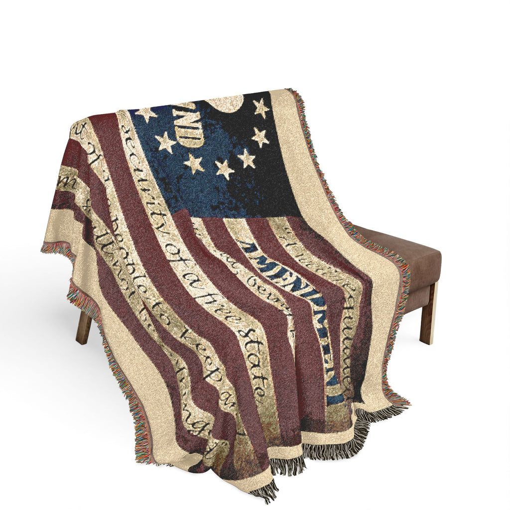2nd Amendment American Flag Woven Blanket — Patriotic Gun Rights Throw
