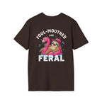 Foul‑Mouthed and Feral Sloth Graphic T-Shirt — Funny Pool Float Flamingo Tee
