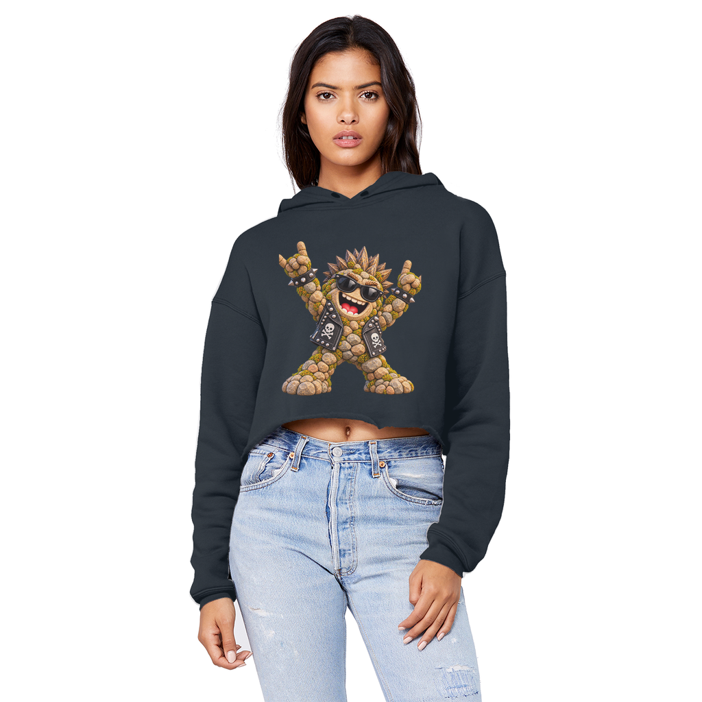 Falling Rocks COllection Cropped Raw Edge Boyfriend Hoodie