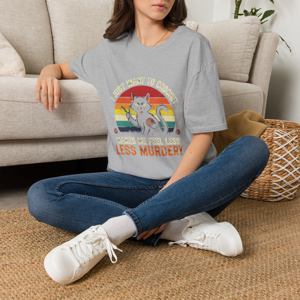I Just Want to Crochet Black Cat T-Shirt — Funny Crochet Lover Tee