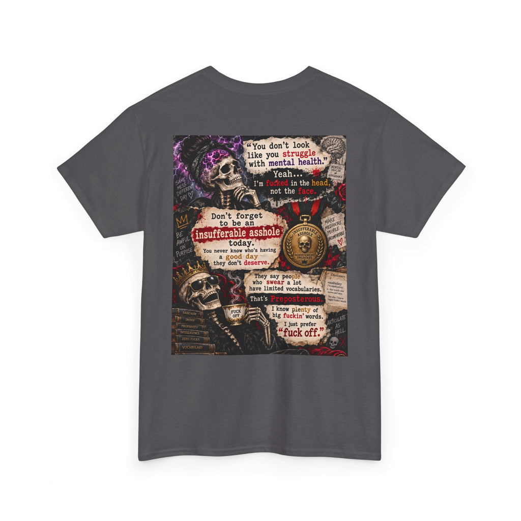 Mental Health Awareness T-Shirt — Gothic Skull Collage with Encouraging Quotes