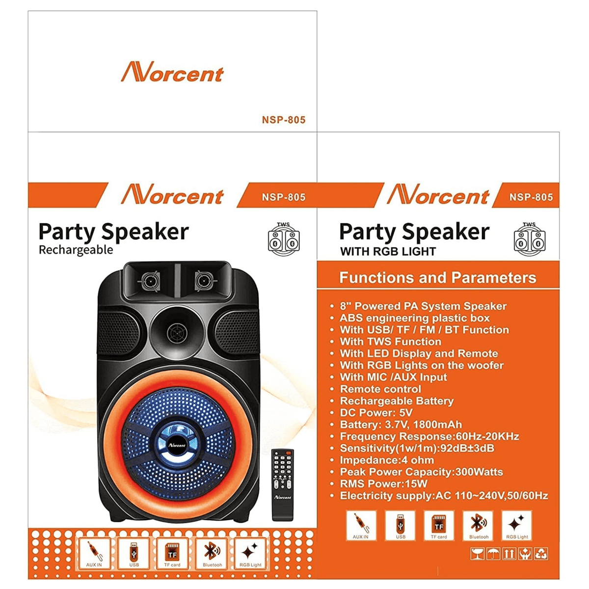 Norcent 8" Portable Bluetooth Outdoor Speaker with FM Radio and LED Lights