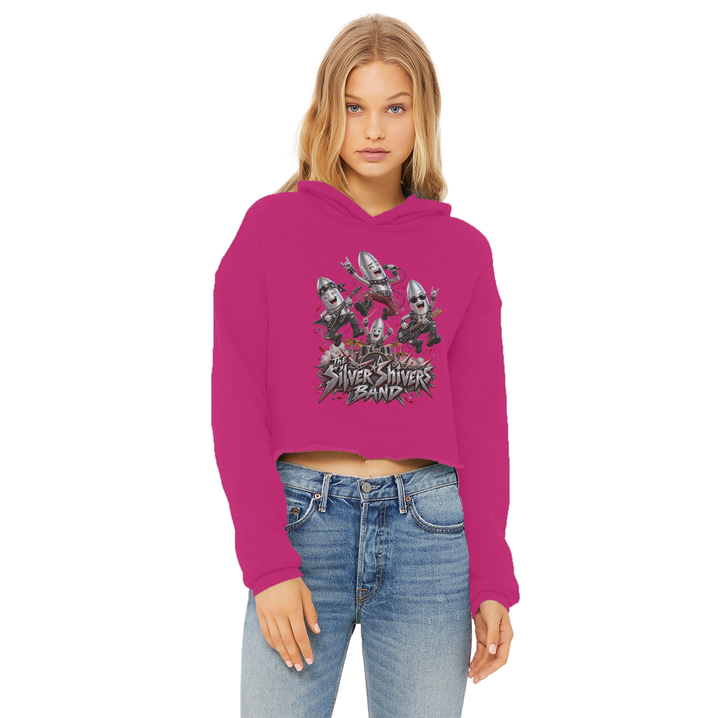The Silver Shivers Band Ladies Cropped Raw Edge Hoodie