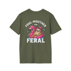 Foul‑Mouthed and Feral Sloth Graphic T-Shirt — Funny Pool Float Flamingo Tee