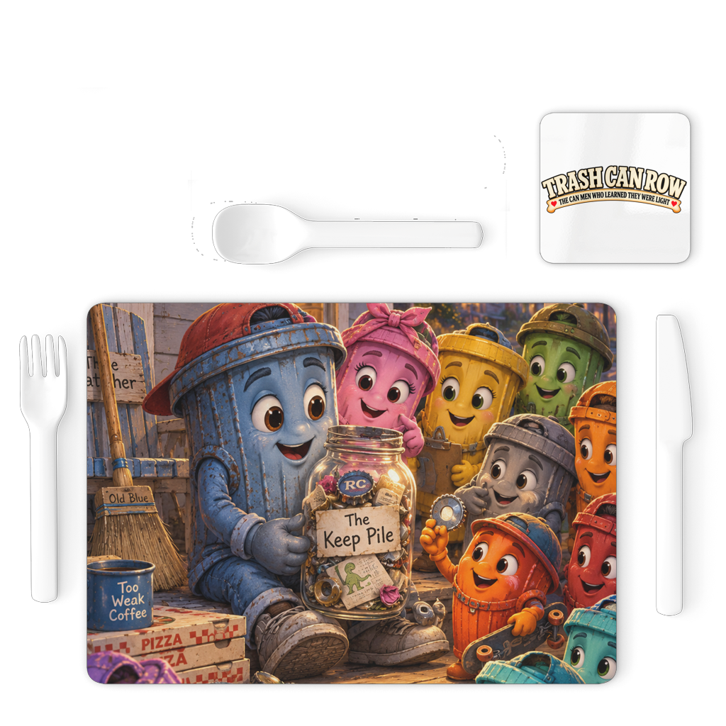 Trash Can Row Single Placemat and Coaster Set