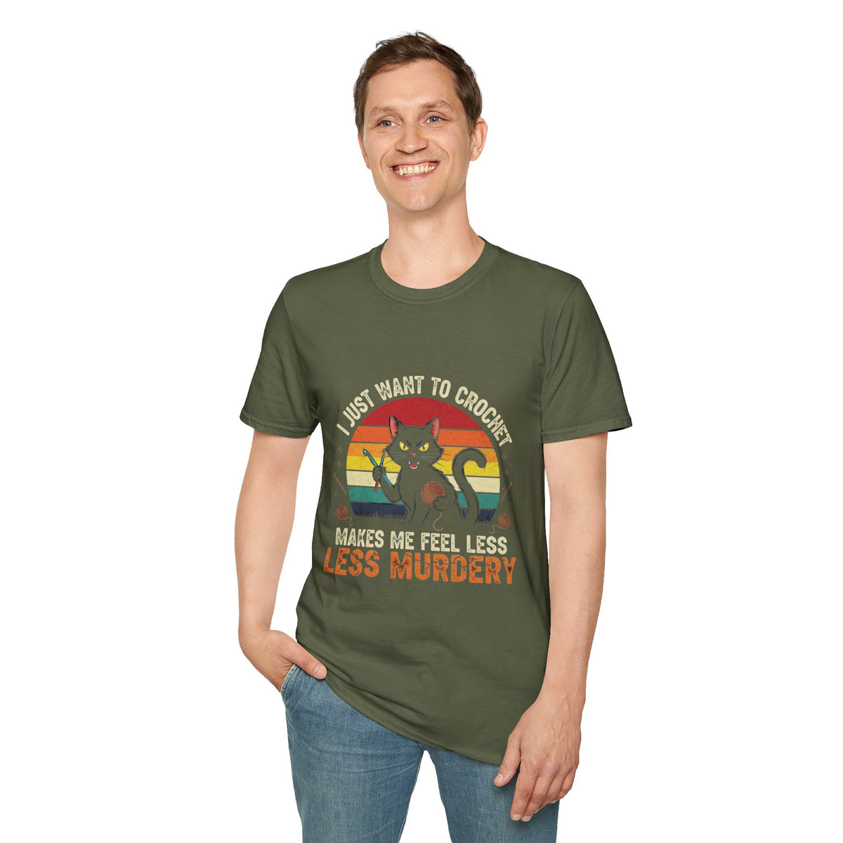 I Just Want to Crochet Black Cat T-Shirt — Funny Crochet Lover Tee